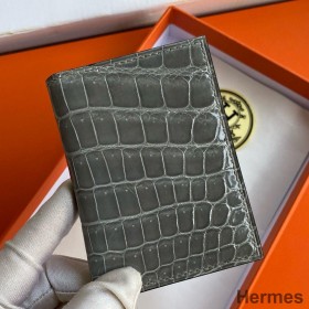 Hermes MC² Euclide Card Holder in Blue Glacier Shiny Alligator Leather