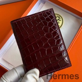 Hermes MC² Euclide Card Holder in Bordeaux Shiny Alligator Leather