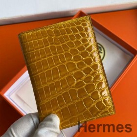 Hermes MC² Euclide Card Holder in Jaune Ambre Shiny Alligator Leather