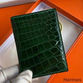 Hermes MC² Euclide Card Holder in Vert Emeraud Shiny Alligator Leather