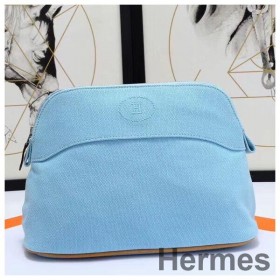 Hermes Medium Bolide Travel Case In Blue Lin Cotton