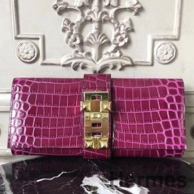 Hermes Medor Clutch Bag In Fuchsia Crocodile Leather