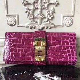 Hermes Medor Clutch Bag In Fuchsia Crocodile Leather