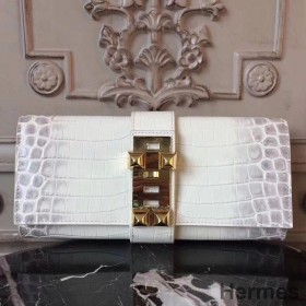 Hermes Medor Clutch Bag In White Crocodile Leather