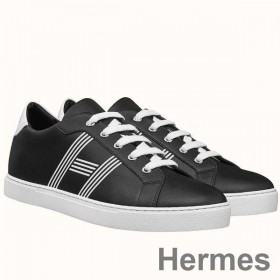 Hermes Men's Avantage Sneakers In Black Calfskin