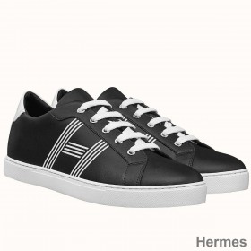 Hermes Men's Avantage Sneakers In Black Calfskin