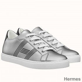 Hermes Men's Avantage Sneakers In Grey Metallic Leather