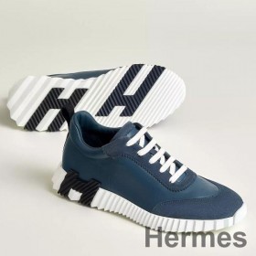 Hermes Men's Bouncing Sneakers in Blue Leather