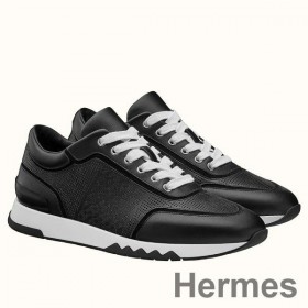 Hermes Men's C - Addict Sneakers In Black Perforated calfskin