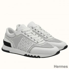 Hermes Men's C - Addict Sneakers In White Perforated Calfskin