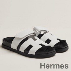 Hermes Men's Chypre Sandals in White Calfskin