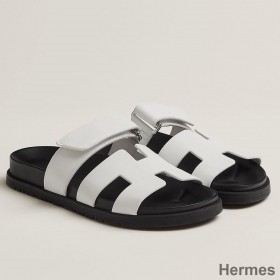 Hermes Men's Chypre Sandals in White Calfskin