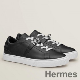 Hermes Men's Day Sneakers in Black Leather