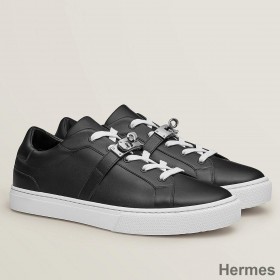 Hermes Men's Day Sneakers in Black Leather