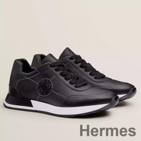 Hermes Men's Drive Sneakers In Black Leather