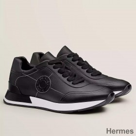 Hermes Men's Drive Sneakers In Black Leather