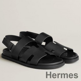 Hermes Men's Genius Sandals In Black Calfskin