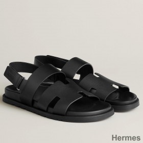 Hermes Men's Genius Sandals In Black Calfskin