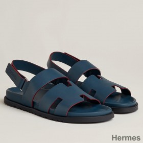 Hermes Men's Genius Sandals In Blue Calfskin