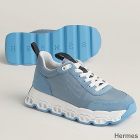 Hermes Men's Impulse Sneakers in Blue Fabric and Leather