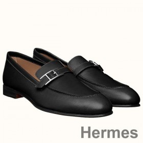 Hermes Men's Monterey Loafers In Black Calfskin