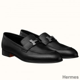 Hermes Men's Paris Loafers In Black Calfskin