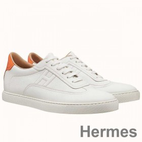 Hermes Men's Quicker Sneakers In White Calfskin