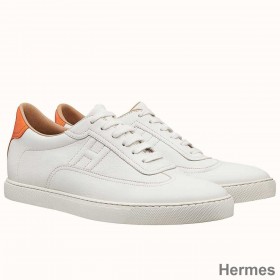 Hermes Men's Quicker Sneakers In White Calfskin