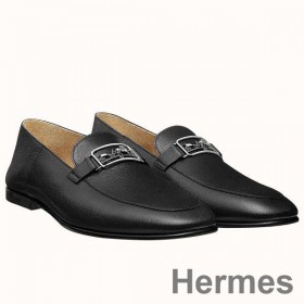 Hermes Men's Tenor Loafers In Black Calfskin