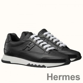 Hermes Men's Trail Sneakers In Black Calfskin Leather