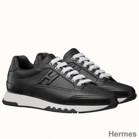 Hermes Men's Trail Sneakers In Black Calfskin Leather