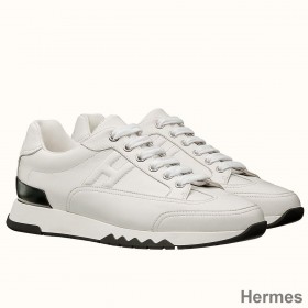 Hermes Men's Trail Sneakers In White Calfskin Leather
