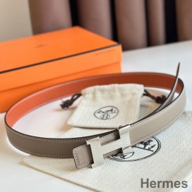 Hermes Mini Constance 24mm Belt in Taupe Epsom Leather and Tan Swift Leather