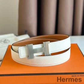 Hermes Mini Constance 24mm Belt in White Epsom Leather and Gold Swift Leather
