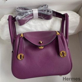 Hermes Mini Lindy Handmade Bag In Anemone Swift Leather