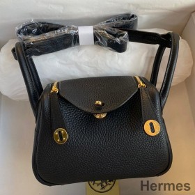 Hermes Mini Lindy Handmade Bag In Black Clemence Leather