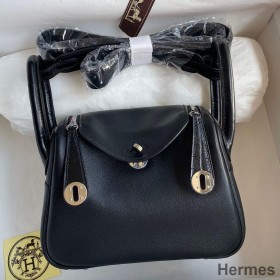 Hermes Mini Lindy Handmade Bag In Black Swift Leather