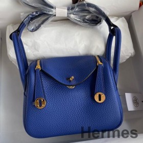 Hermes Mini Lindy Handmade Bag In Blue Electric Clemence Leather