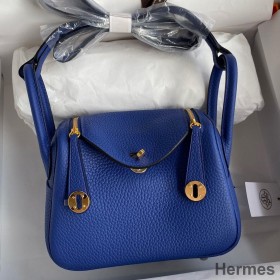 Hermes Mini Lindy Handmade Bag In Blue Electric Clemence Leather