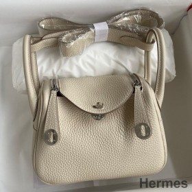 Hermes Mini Lindy Handmade Bag In Craie Clemence Leather