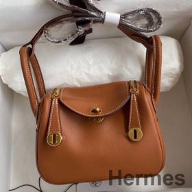 Hermes Mini Lindy Handmade Bag In Gold Swift Leather