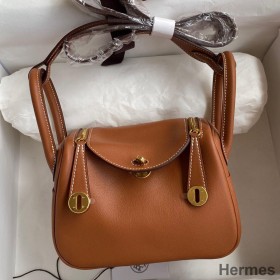 Hermes Mini Lindy Handmade Bag In Gold Swift Leather