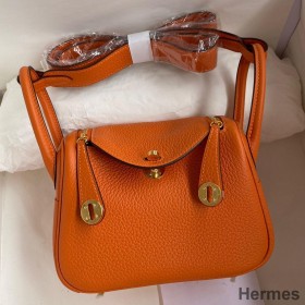 Hermes Mini Lindy Handmade Bag In Orange Clemence Leather