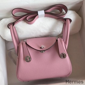 Hermes Mini Lindy Handmade Bag In Pink Clemence Leather