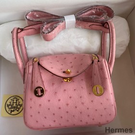 Hermes Mini Lindy Handmade Bag In Rose Sakura Ostrich Leather