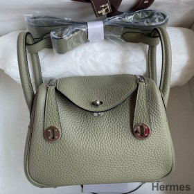 Hermes Mini Lindy Handmade Bag In Sauge Clemence Leather