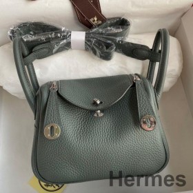 Hermes Mini Lindy Handmade Bag In Vert Amande Clemence Leather