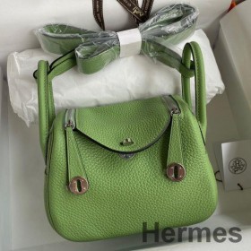 Hermes Mini Lindy Handmade Bag In Vert Criquet Clemence Leather