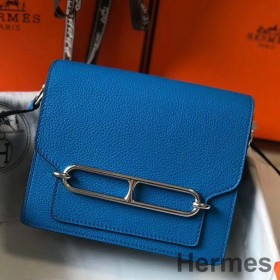 Hermes Mini Sac Roulis 18cm Bag In Blue Hydra Evercolor Calfskin