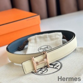 Hermes Mors H 24mm Reversible Belt in Blue and White Epsom Leather